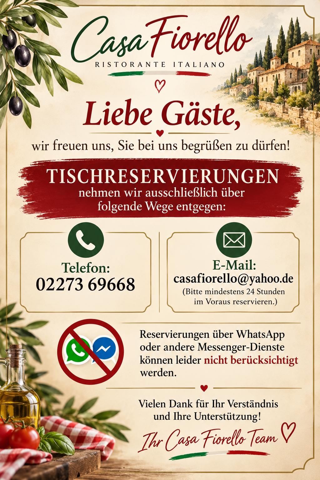 Reservierungshinweis